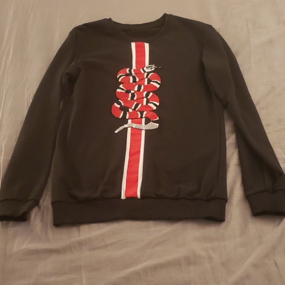 Black Red and White Embroidered Snake Sweatshirt